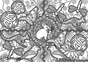 'Magical Easter Bunny & Friends Colouring Single PDF Page COLOURING PAGE' by Mirree Contemporary Dreamtime Series